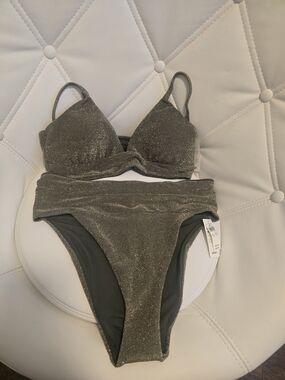 American Eagle Outfitters Shimmery Olive Green Bikini Set